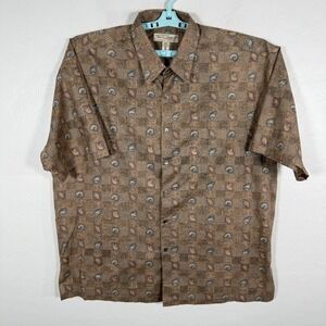 Tori Richard Shirt Mens XL Brown Hawaiian Camp Beach Island Sea Shells Cotton
